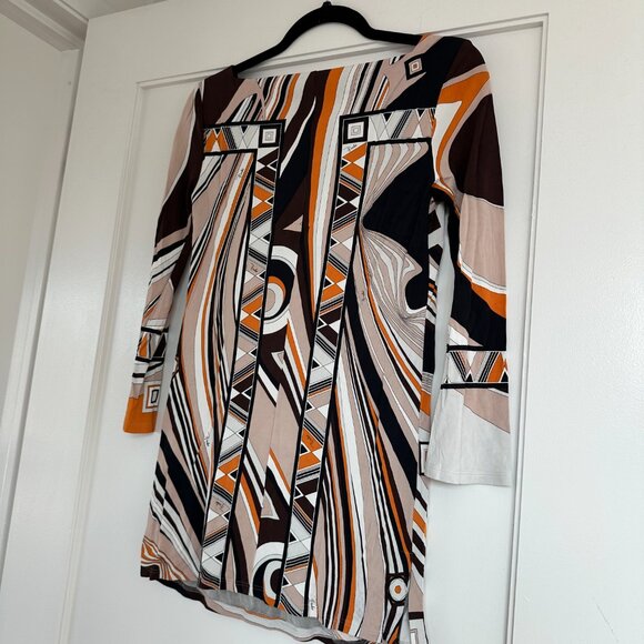 Emilio Pucci Tunic Square Neckline Allover Abstract Print 3/4 Sleeves Sz 6 - Picture 8 of 9